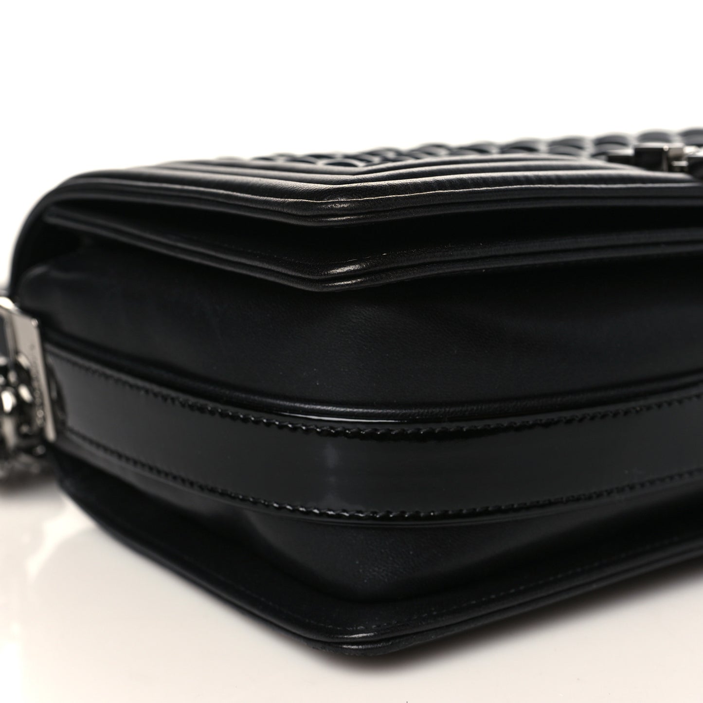 Calfskin Patent Braided Medium Boy Flap Black
