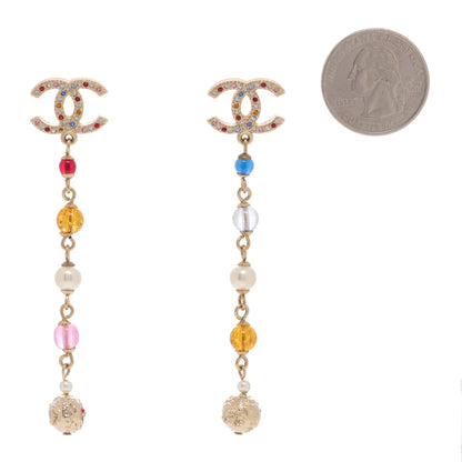 Chanel Crystal Pearl Bead CC Long Drop Earrings Multicolor 2 of 4