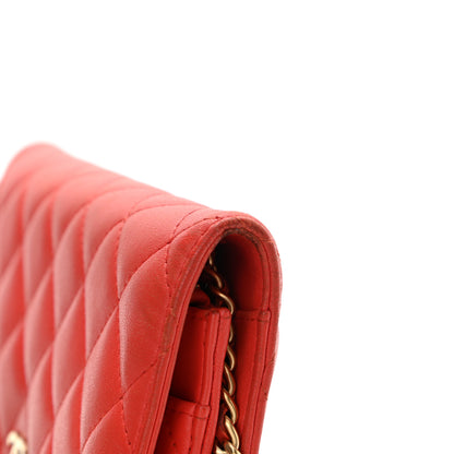 Chanel Lambskin Quilted Wallet On Chain WOC Light Red 15 of 16
