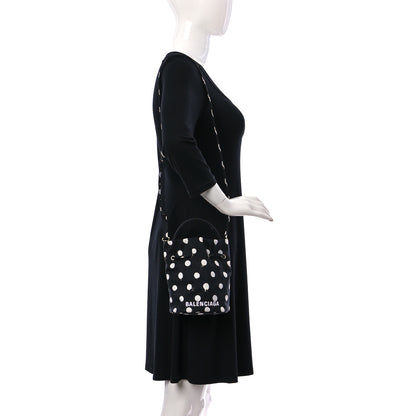 Balenciaga Recycled Sport Nylon Polka Dot Logo Embroidered Wheel Drawstring Bucket Bag Black White 2 of 9