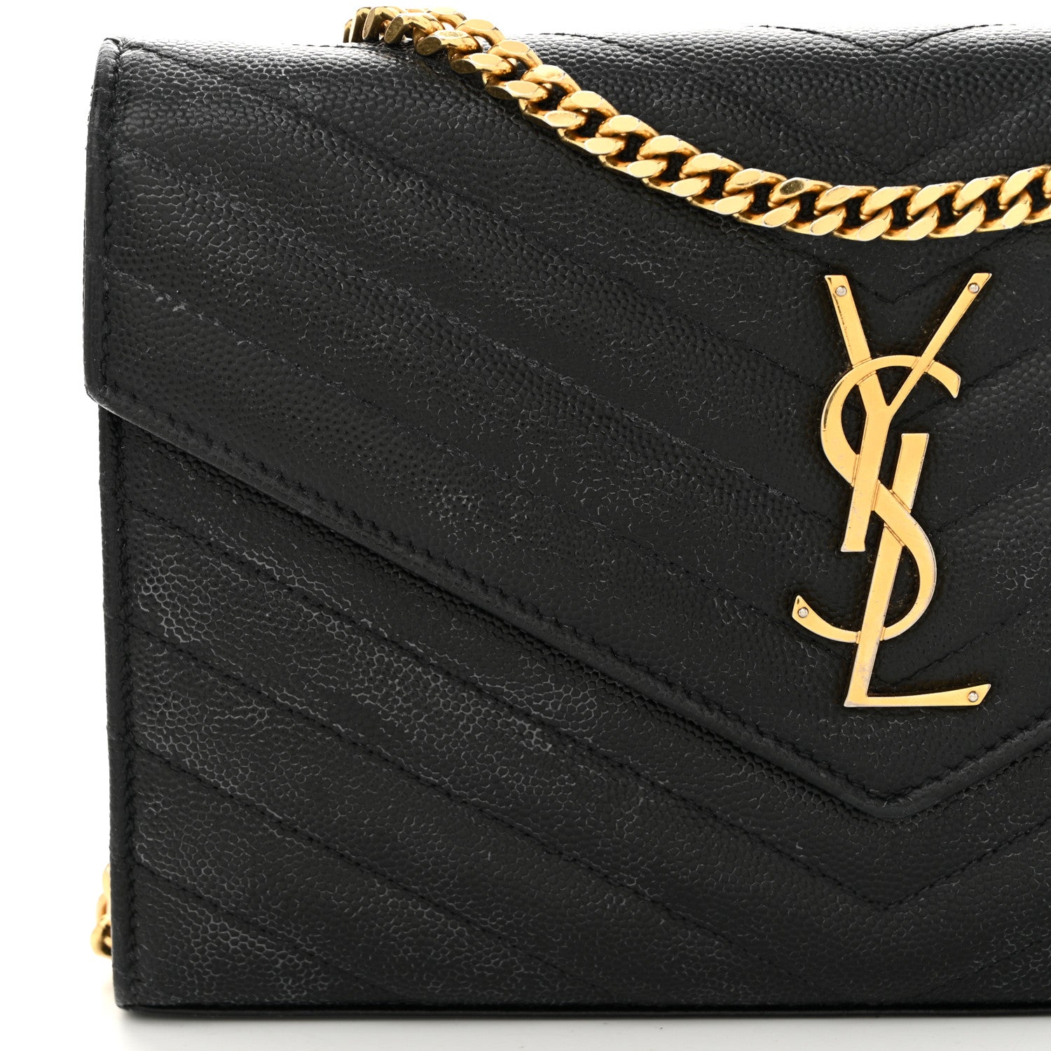 Saint Laurent Grain De Poudre Matelasse Chevron Monogram Chain Wallet Black 12 of 13