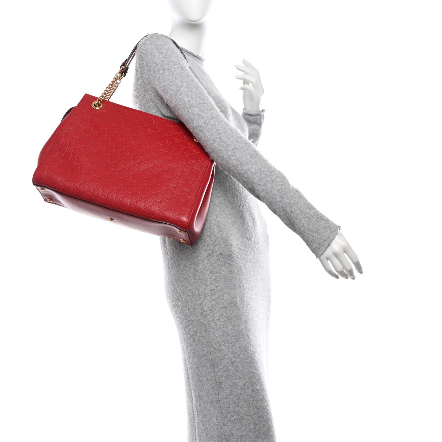 Soft Guccissima Signature Large Shoulder Tote Bag Hibiscus Red