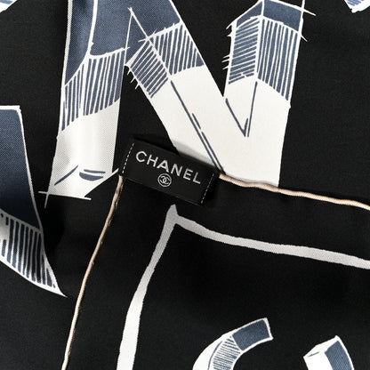 Chanel Silk Scarf CC Logo Black Blue White 3 of 3