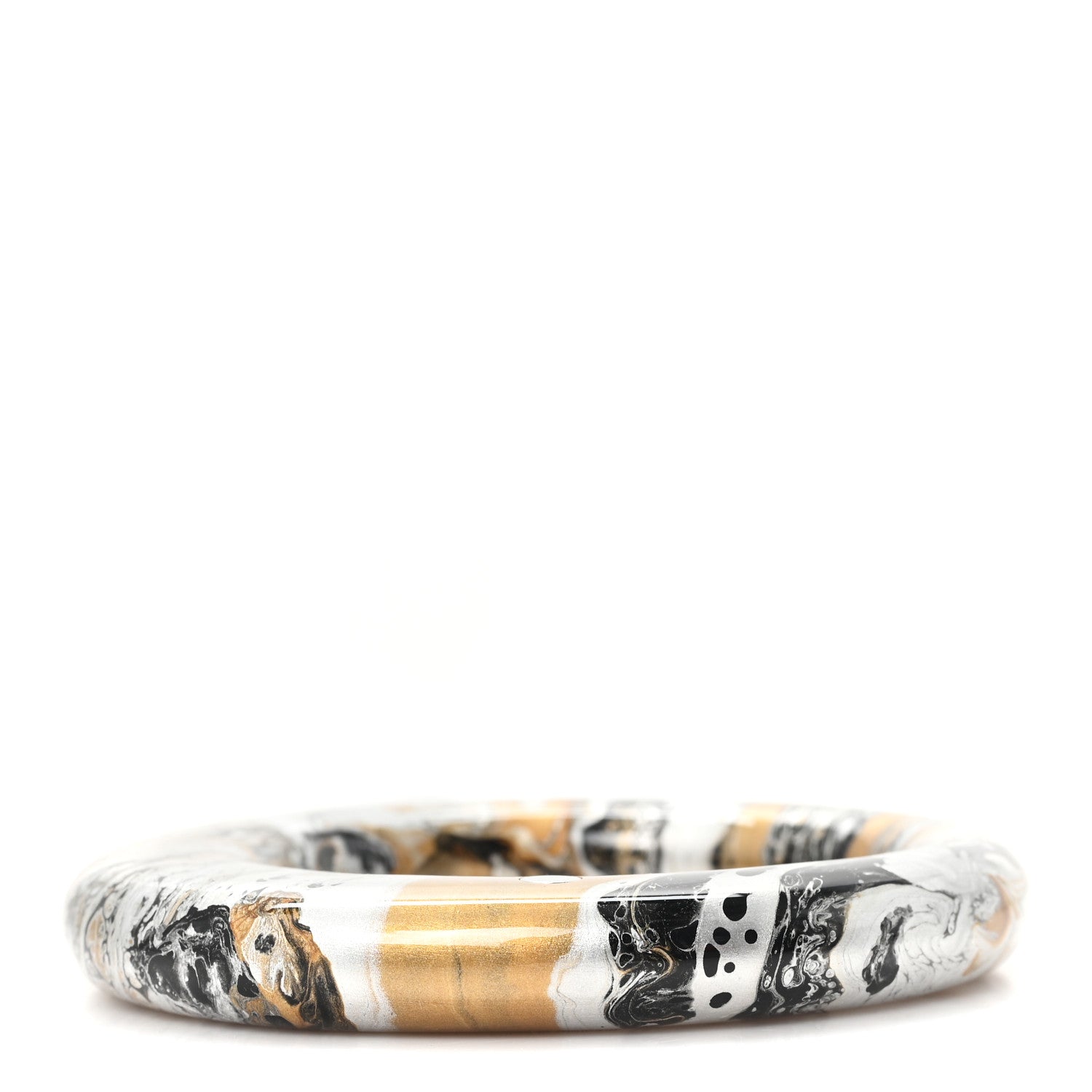 Hermes Lacquered Wood GM Stellair Bangle Bracelet T3 Silver Gold Black 1 of 6