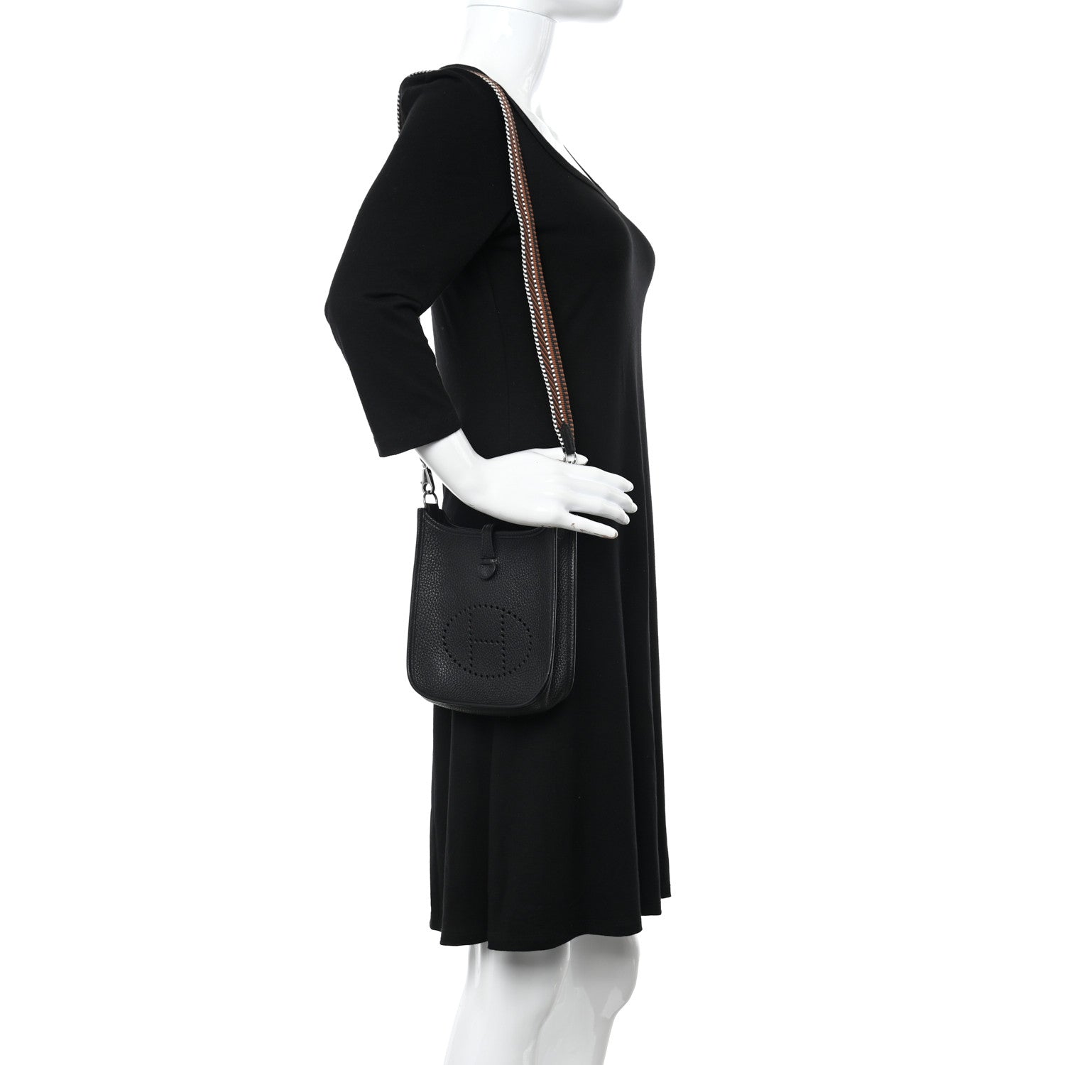 Hermes Taurillon Clemence Amazone Sangle Cavale Evelyne TPM Black Noisette 2 of 13