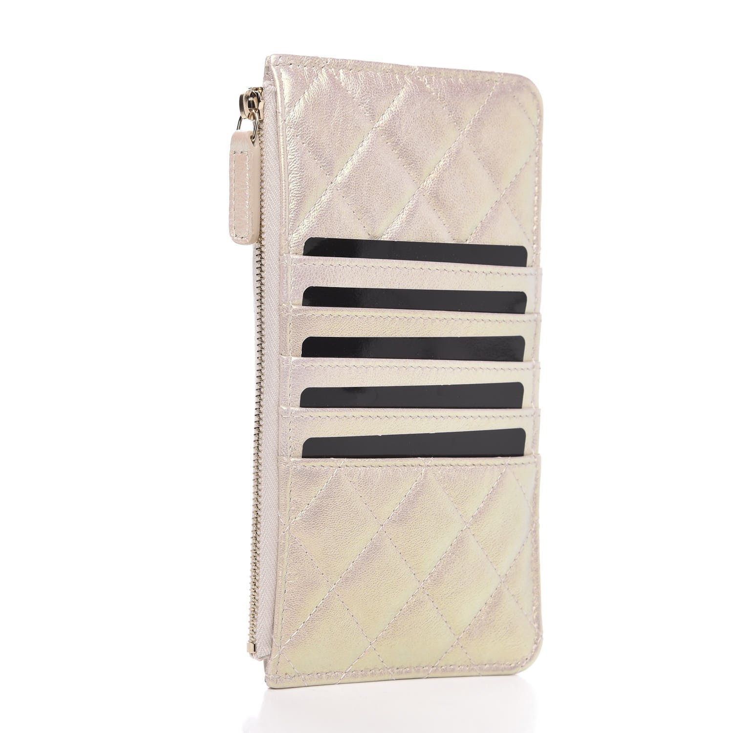 Chanel Iridescent Lambskin Quilted Classic Flat Wallet Pouch Ivory 3 of 8