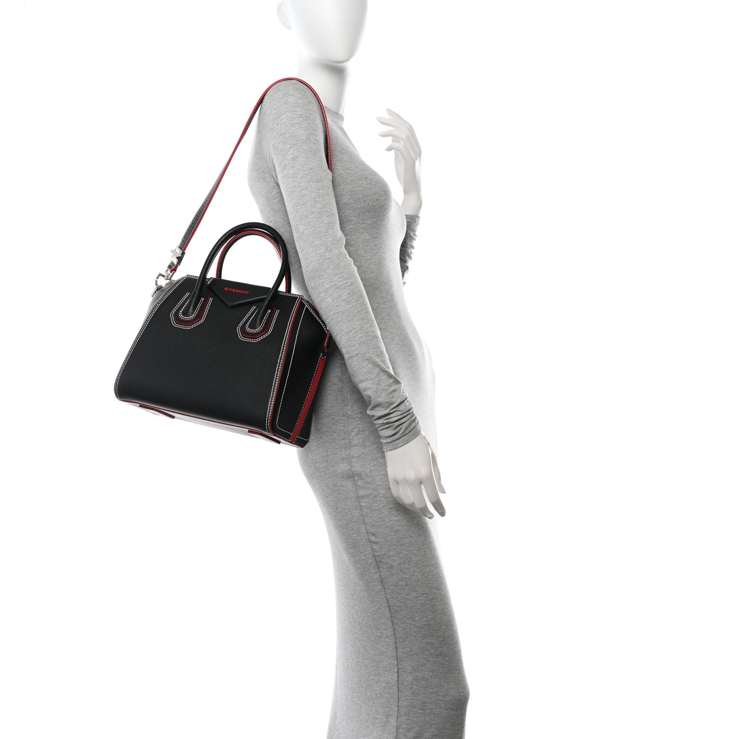 Givenchy Calfskin Bi-Color Topstitch Small Antigona Black Red 2 of 12