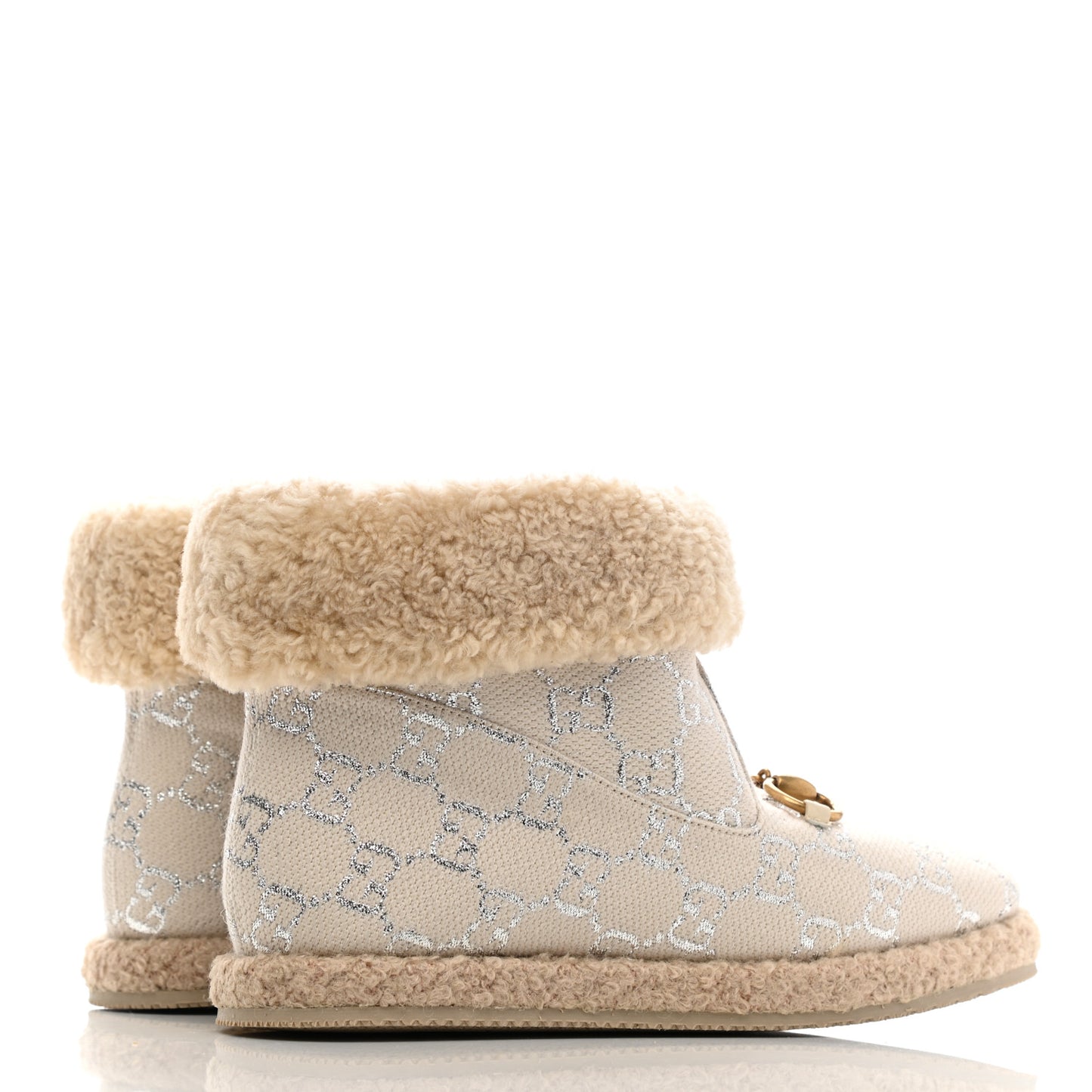 Canvas Wool Lame GG Monogram Womens Fria Horsebit Ankle Boots 36 Gardenia Silver Butterscotch
