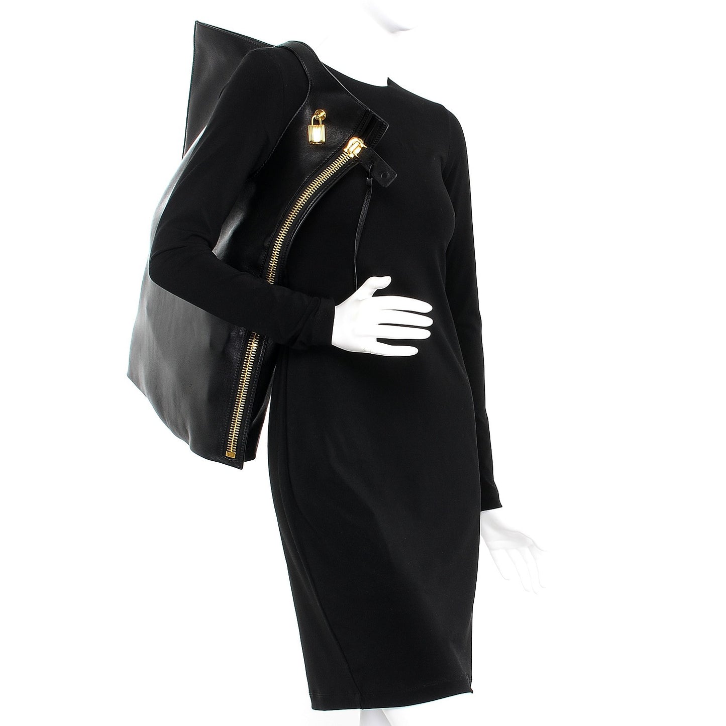 Ramskin Large Alix Padlock Zip Shoulder Bag Black