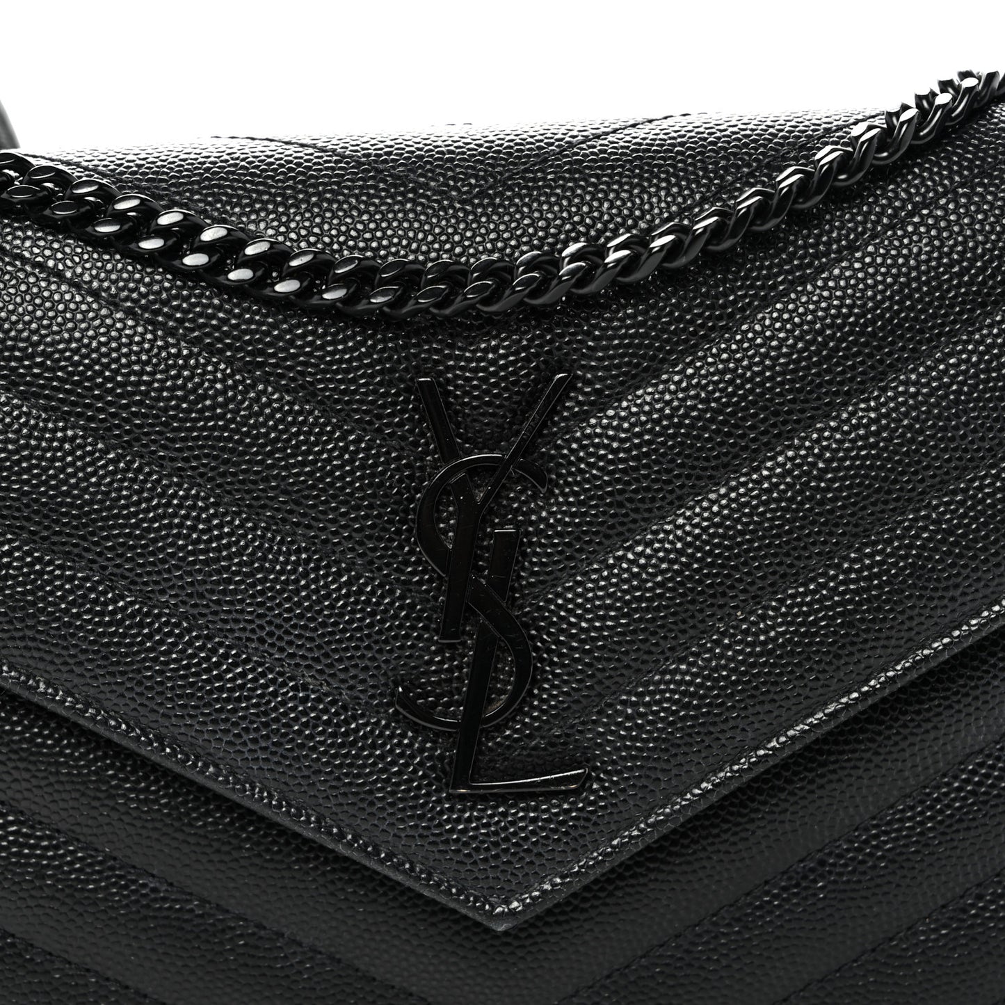 Grain De Poudre Matelasse Chevron Monogram Monochrome Envelope Chain Wallet Black