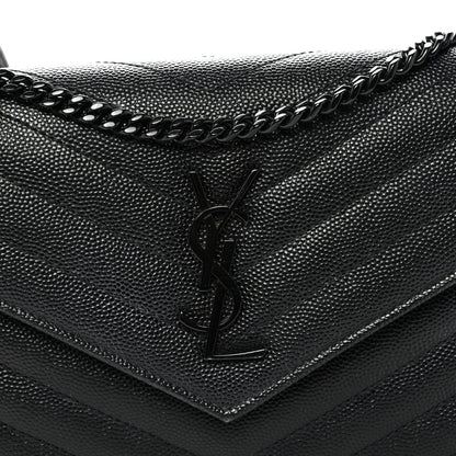Saint Laurent Grain De Poudre Matelasse Chevron Monogram Monochrome Envelope Chain Wallet Black 7 of 9