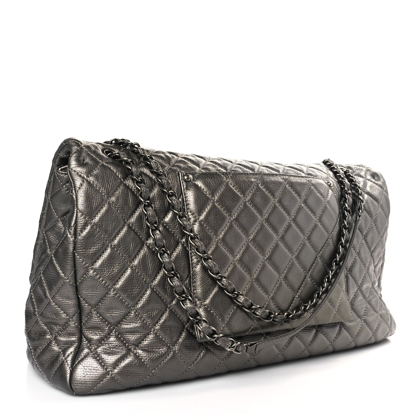 Calfskin Quilted Small XXL Travel Flap Bag Dark Silver