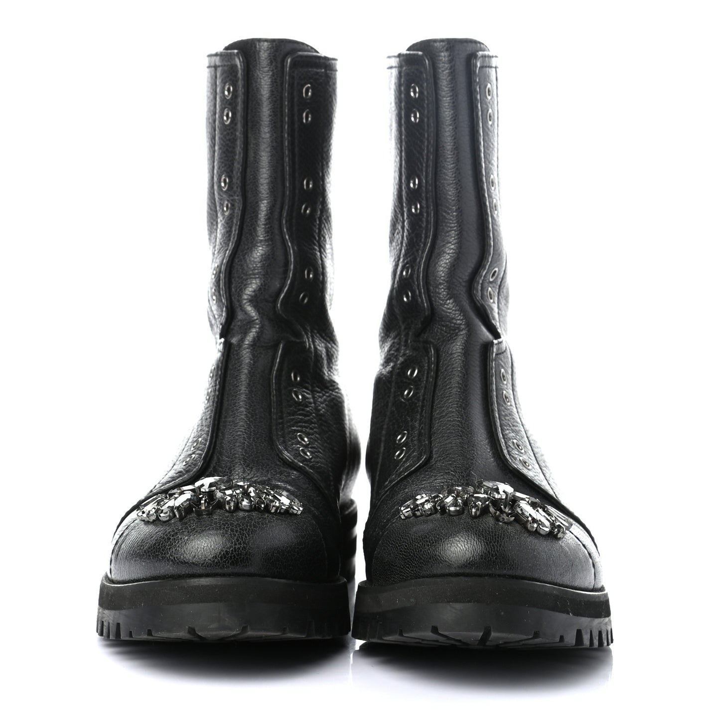 Calfskin Crystal Piper Combat Boots 37.5 Black
