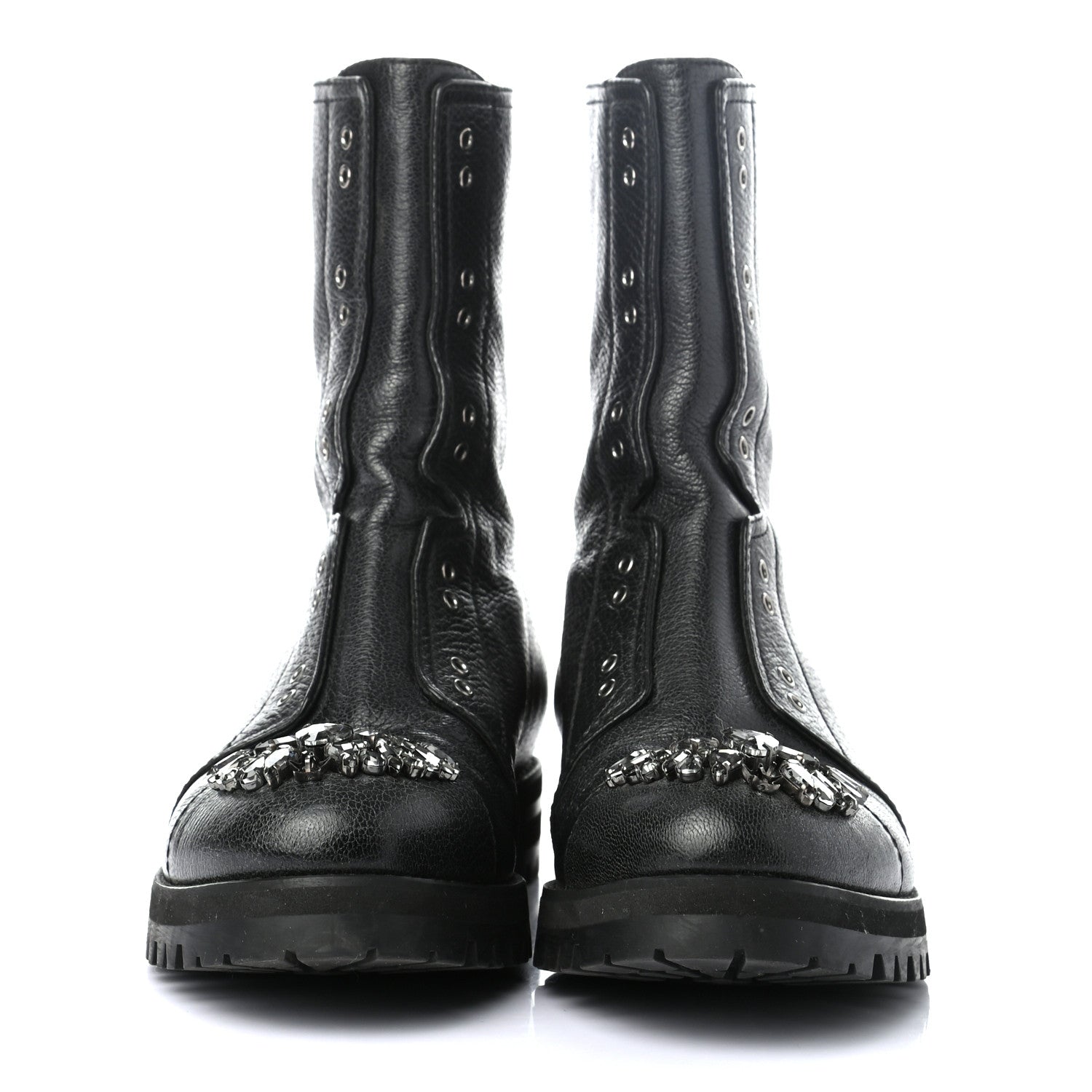 Jimmy Choo Calfskin Crystal Piper Combat Boots 37.5 Black 2 of 7