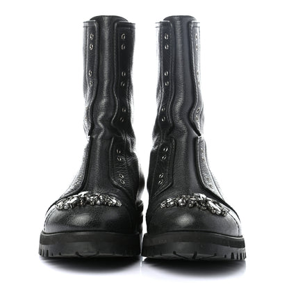 Jimmy Choo Calfskin Crystal Piper Combat Boots 37.5 Black 2 of 7
