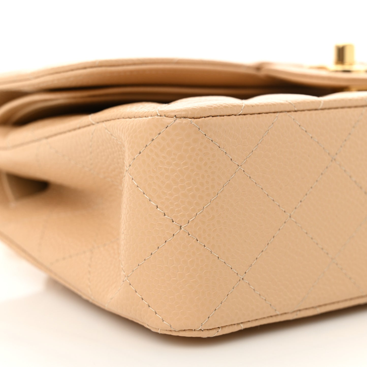 Caviar Quilted Small Double Flap Beige