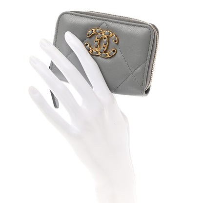 Chanel Lambskin Quilted Chanel 19 Zip Around Coin Purse Wallet Grey 2 of 8