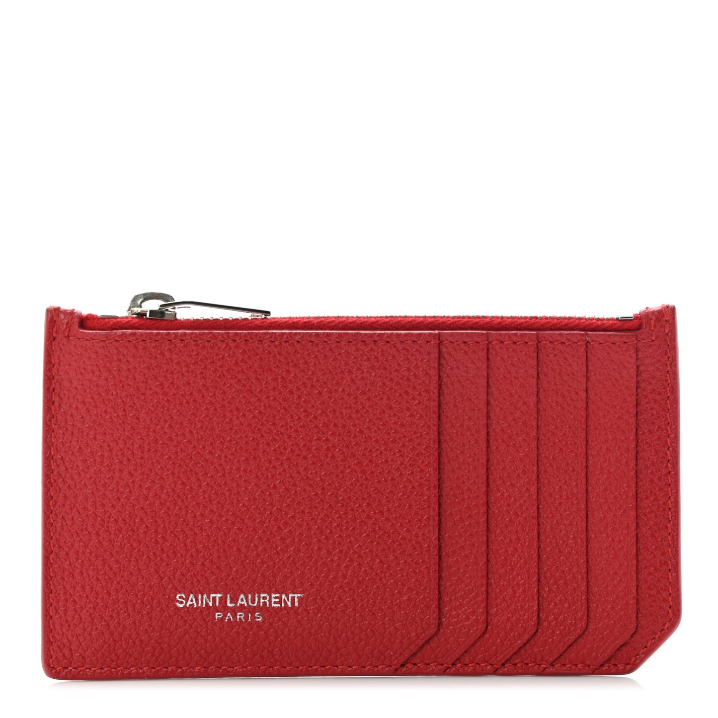 Grained Calfskin 5 Fragments Zip Pouch Card Holder New Red