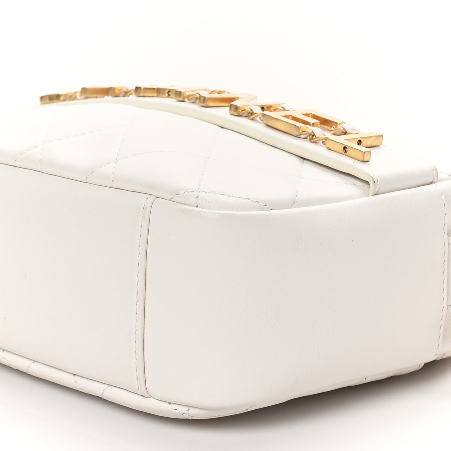 Calfskin Quilted Enchained Camera Case Bag White