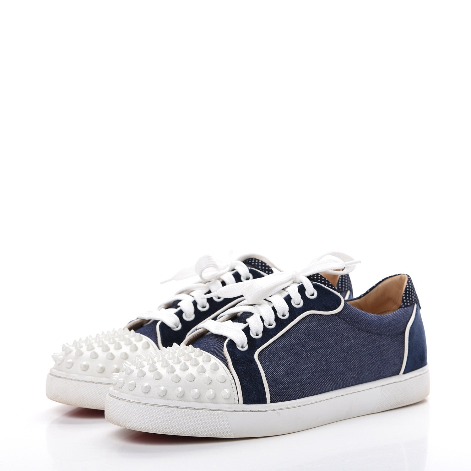 Christian Louboutin Denim Velours Spikes Vieira Flat Sneaker 41 Navy Latte 3 of 12