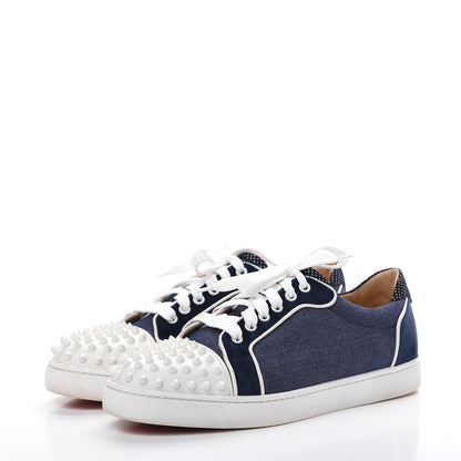 Christian Louboutin Denim Velours Spikes Vieira Flat Sneaker 41 Navy Latte 3 of 12