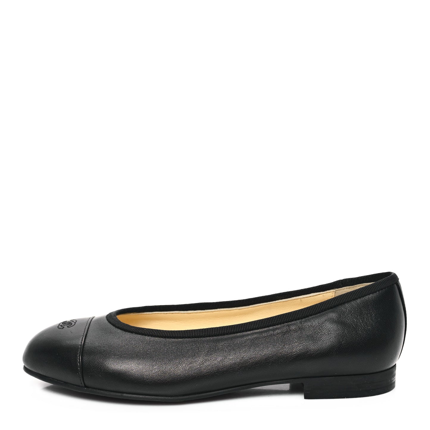 Lambskin Cap Toe CC Uniform Ballerina Flats 36.5 Black