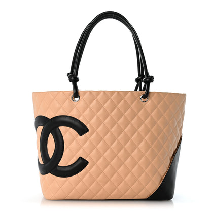 Chanel Calfskin Quilted Large Cambon Tote Beige Black 1 of 13