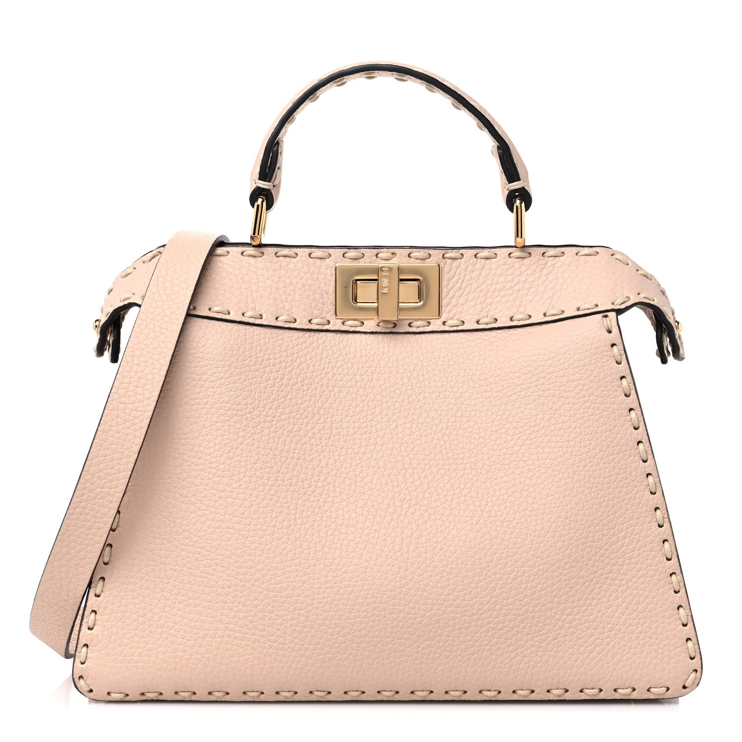 Fendi Vitello Granato Camoscio Selleria Macro Stitchings Small Peekaboo I SEE U Satchel Rosa Plaster 1 of 7