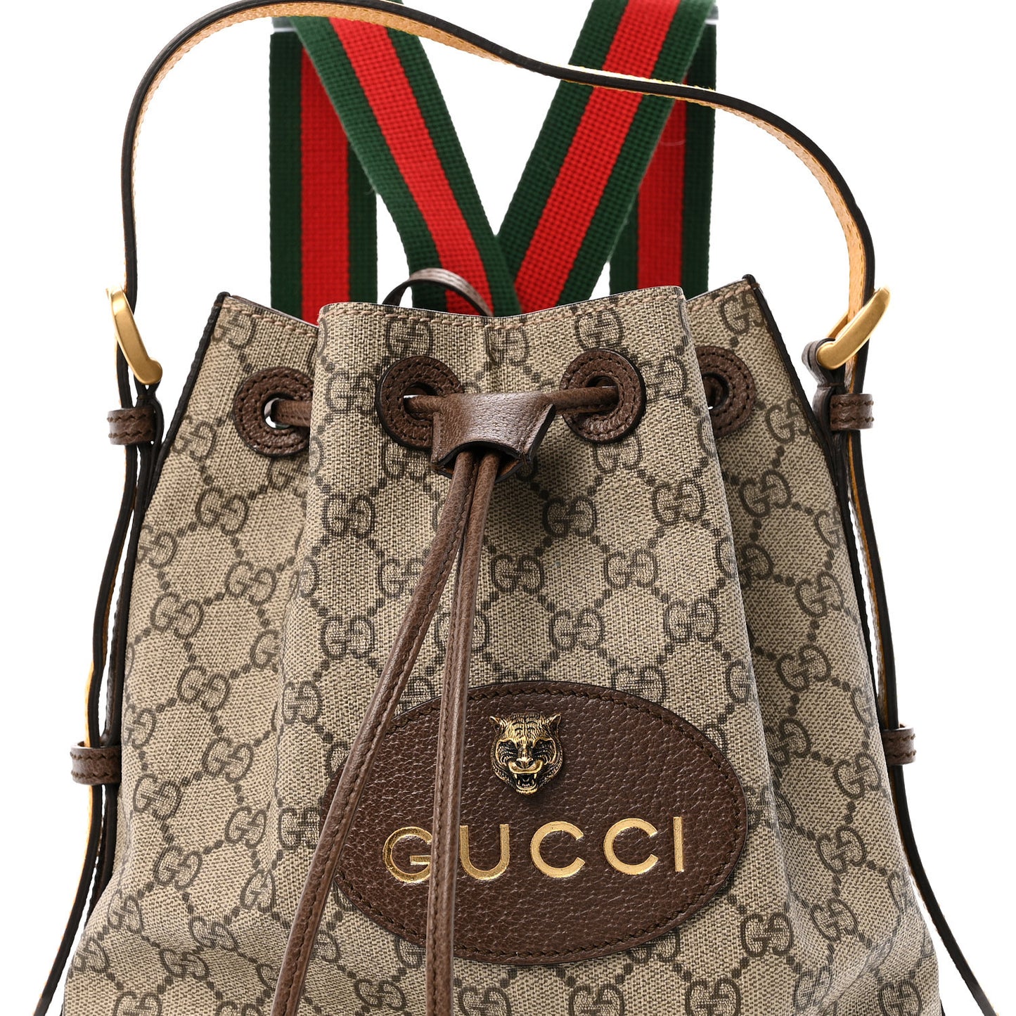 GG Supreme Monogram Neo Vintage Drawstring Bucket Backpack Beige New Acero Crop