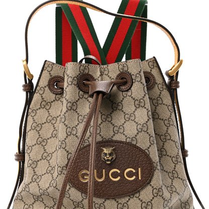 Gucci GG Supreme Monogram Neo Vintage Drawstring Bucket Backpack Beige New Acero Crop 8 of 12