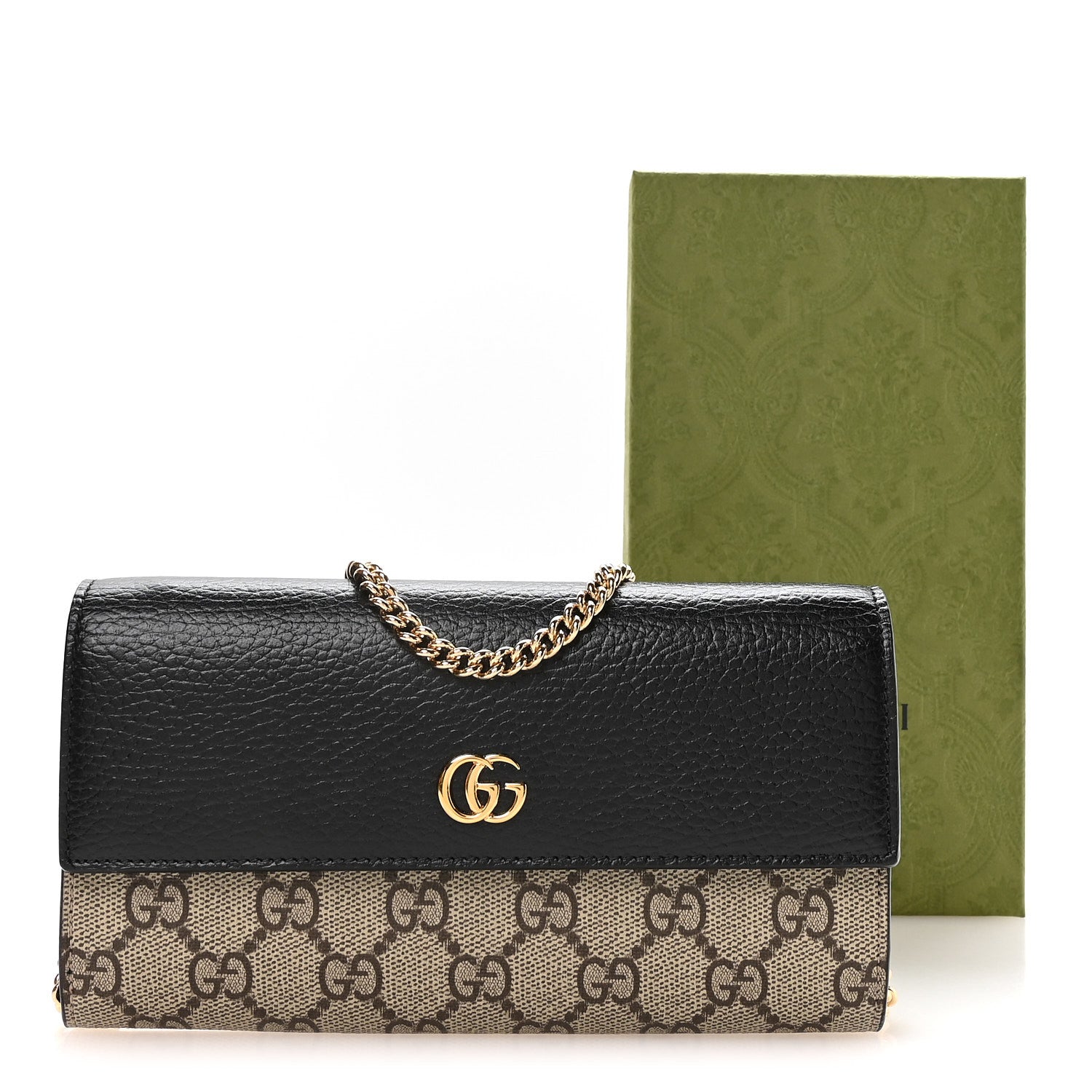 Gucci Dollar Calfskin GG Supreme Monogram Petite GG Marmont Wallet Chain Bag Black Beige Ebony 11 of 11