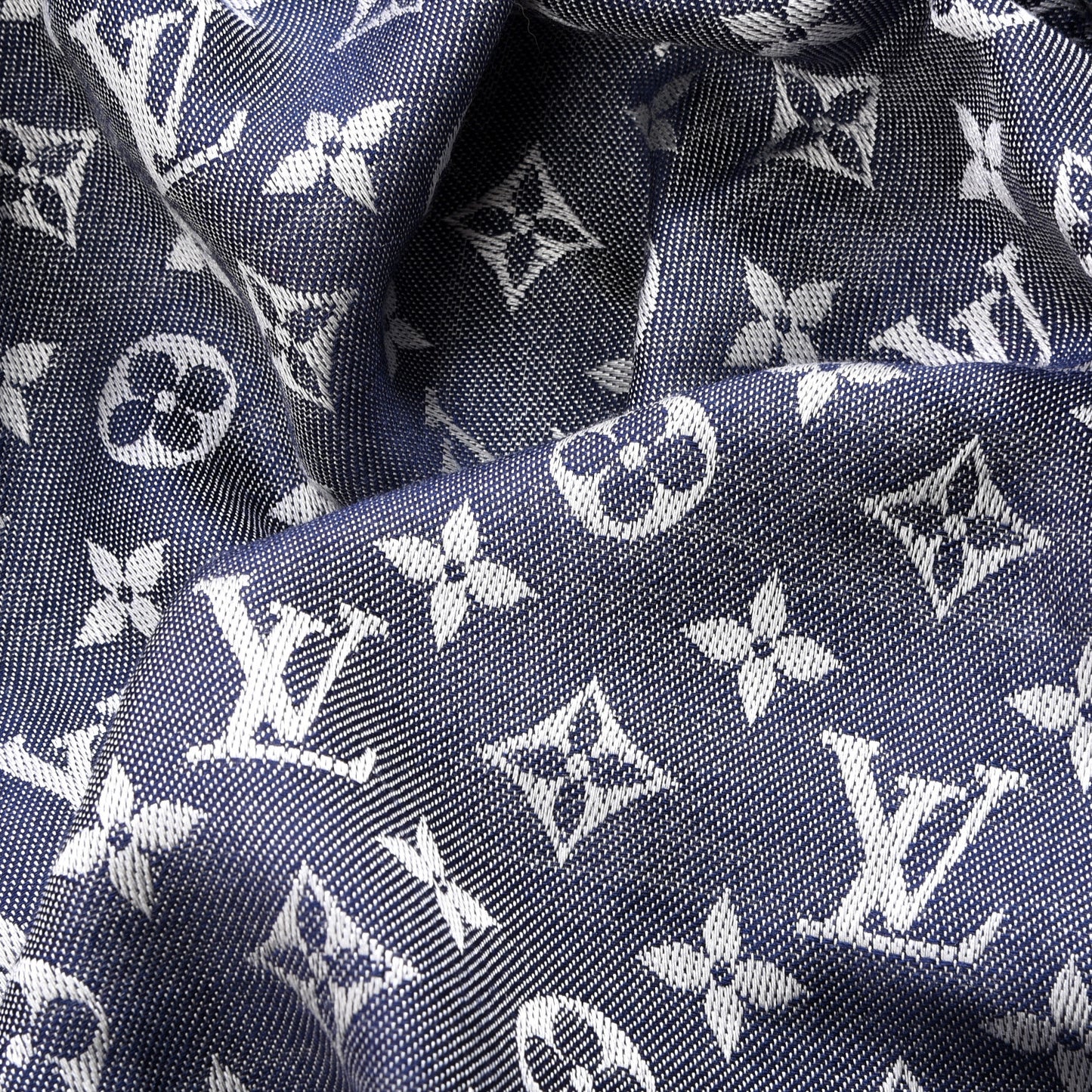 Silk Wool Monogram Denim Shawl Blue Clair