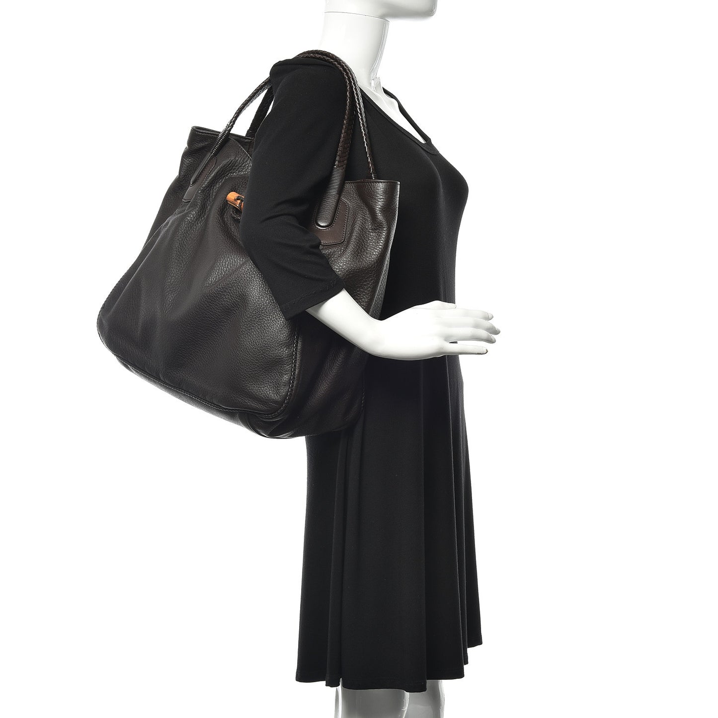Deerskin Large Hip Bamboo Shoulder Bag Dark Cocoa