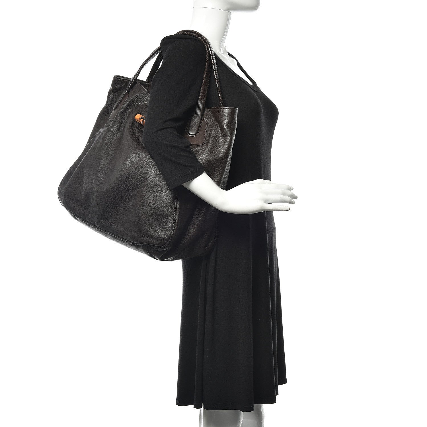 Gucci Deerskin Large Hip Bamboo Shoulder Bag Dark Cocoa 2 of 10
