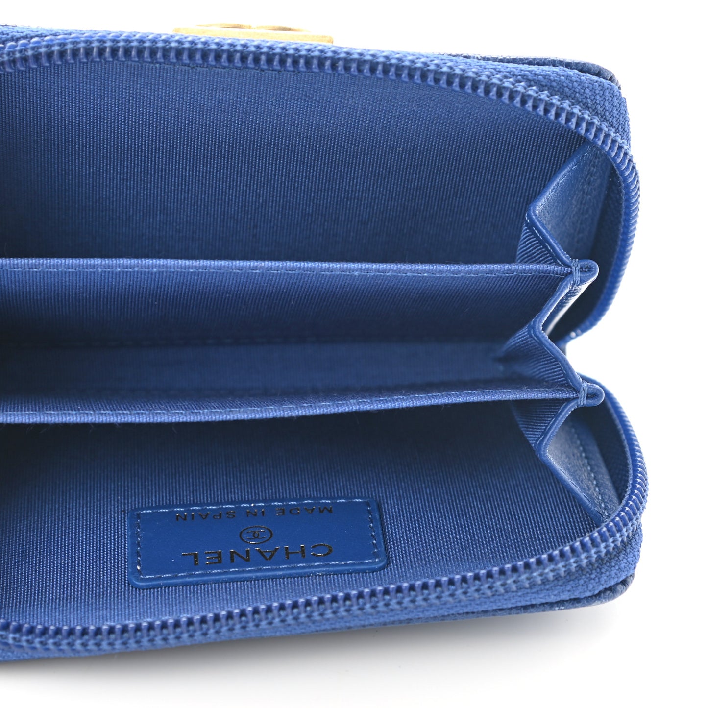 Caviar Quilted Boy Zip Around Coin Purse Wallet Blue