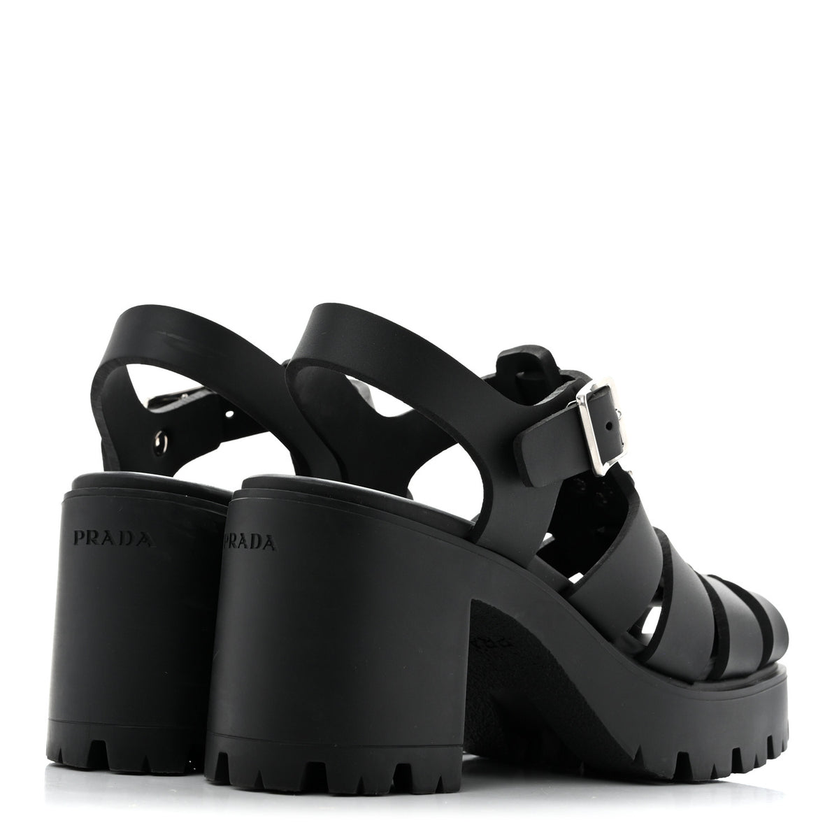 Prada Foam Rubber Triangle Logo Monolith 55mm Cage Sandals 37 Black 5 of 11