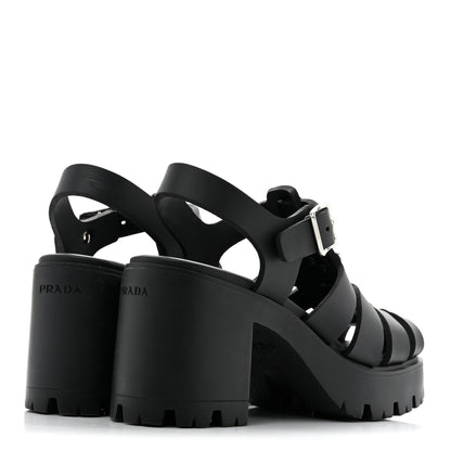 Prada Foam Rubber Triangle Logo Monolith 55mm Cage Sandals 37 Black 5 of 11