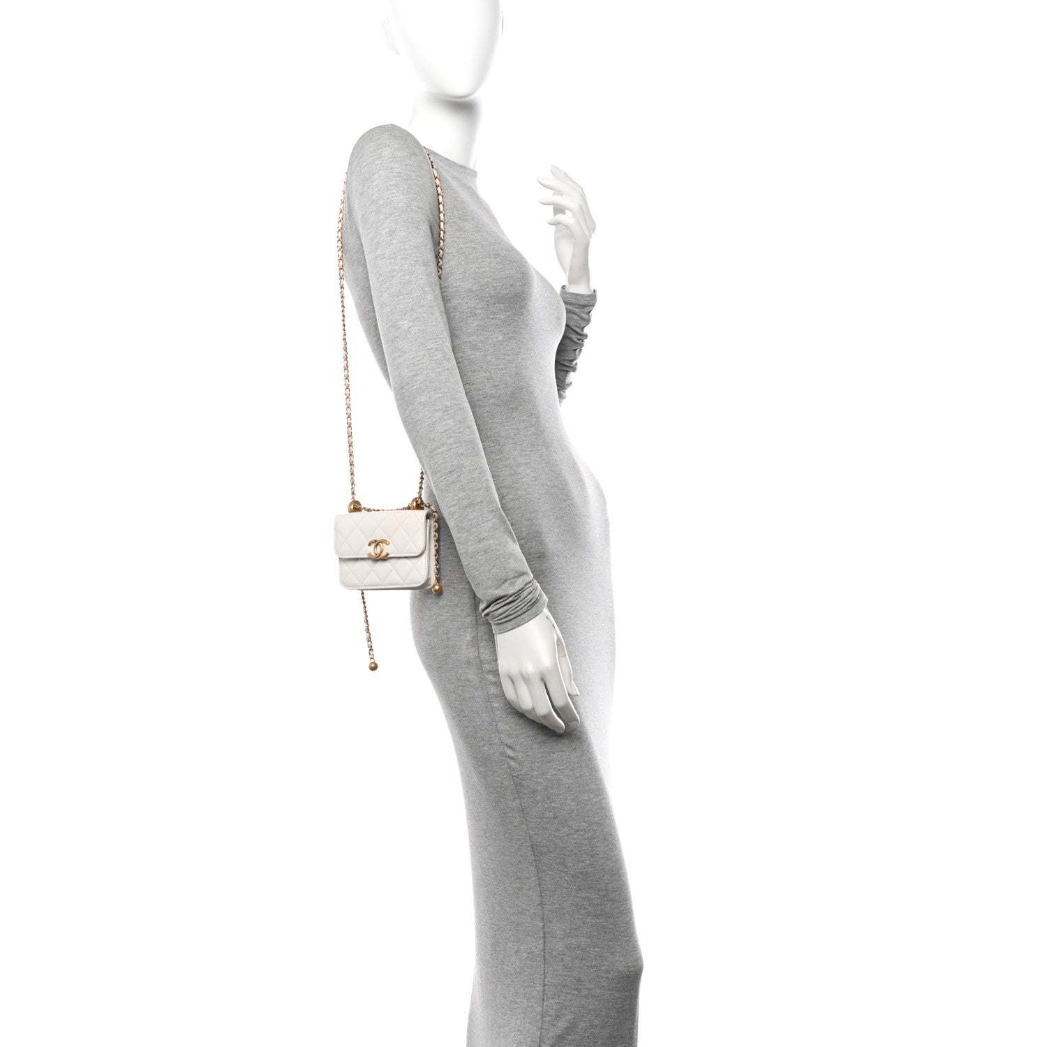 Chanel Calfskin Quilted Perfect Fit Coin Purse With Chain White 2 of 15