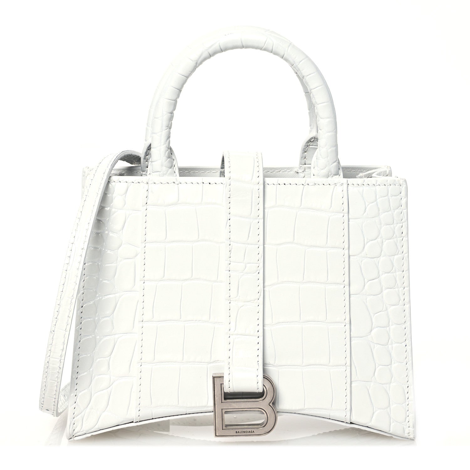 Balenciaga Shiny Calfskin Crocodile Embossed XXS Hourglass East West Tote White 1 of 10