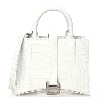 Balenciaga Shiny Calfskin Crocodile Embossed XXS Hourglass East West Tote White 1 of 10