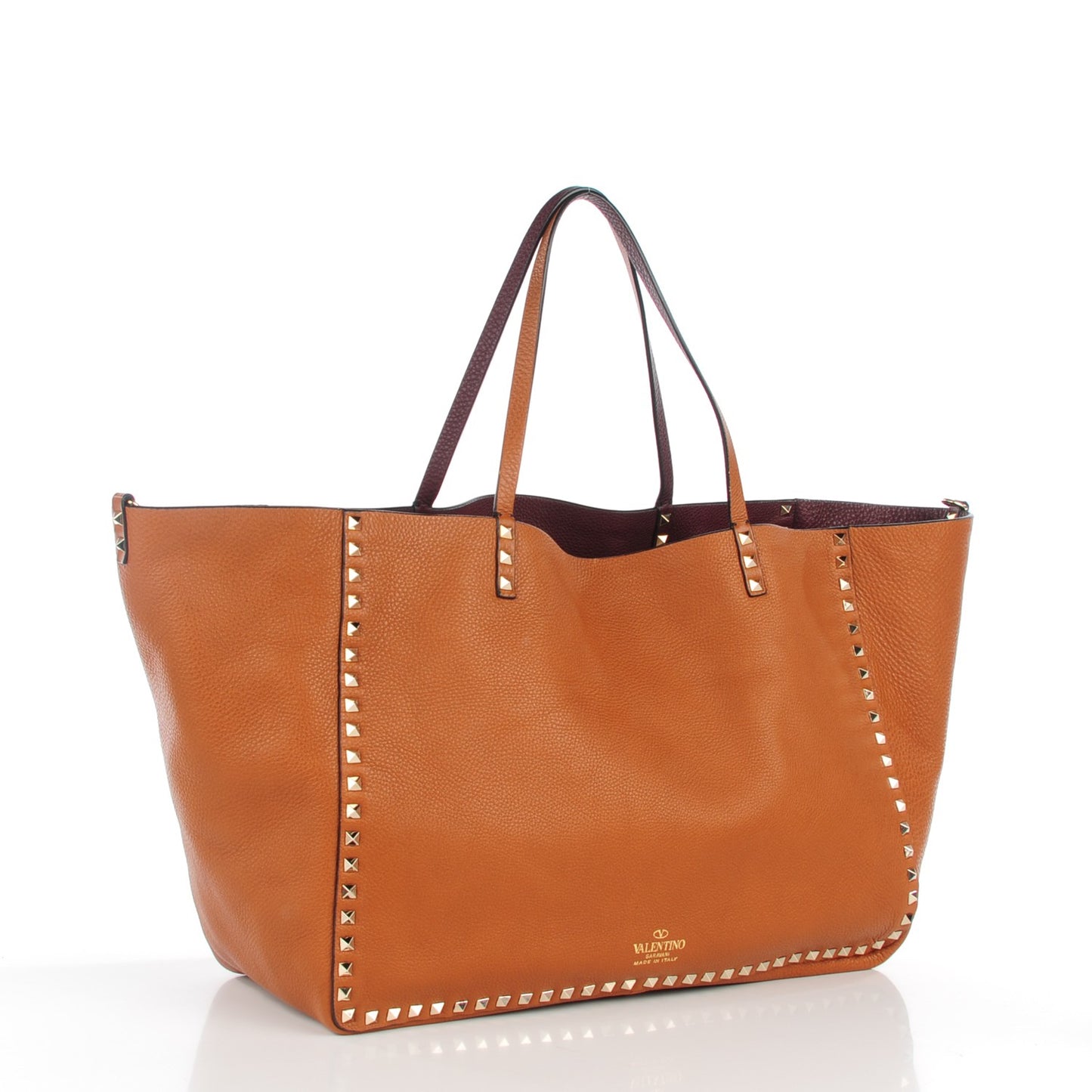 Grained Calfskin Medium Rockstud Reversible Tote Light Cuir Rubin