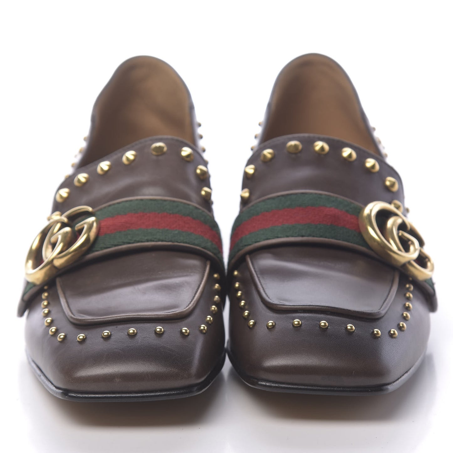 Calfskin Web Studded Peyton Loafers 35.5 Brown