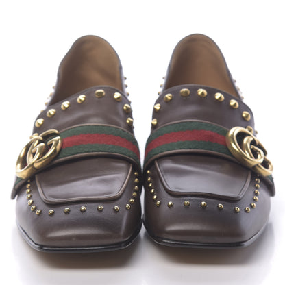 Gucci Calfskin Web Studded Peyton Loafers 35.5 Brown 2 of 11