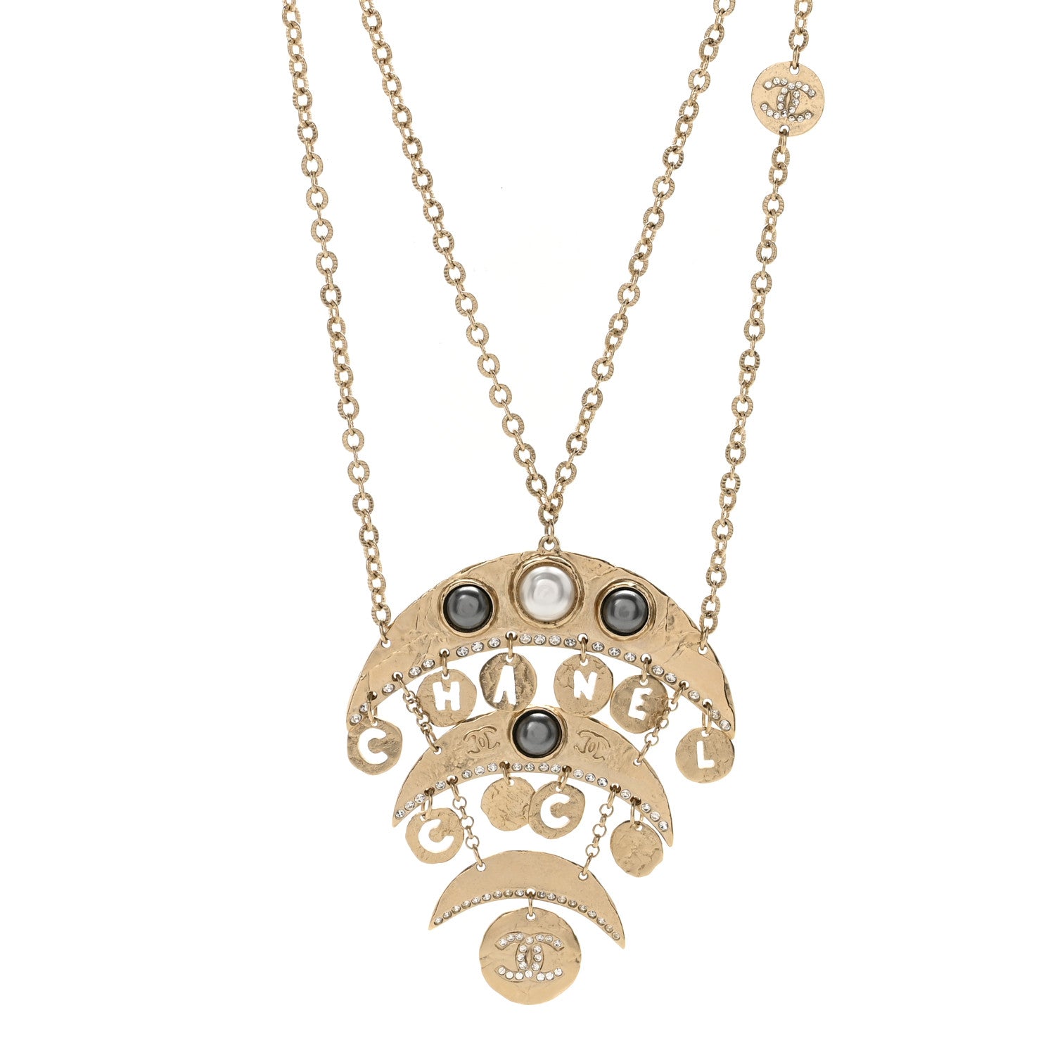 Chanel Crystal CC Pearl Drop Pendant Necklace 1 of 6