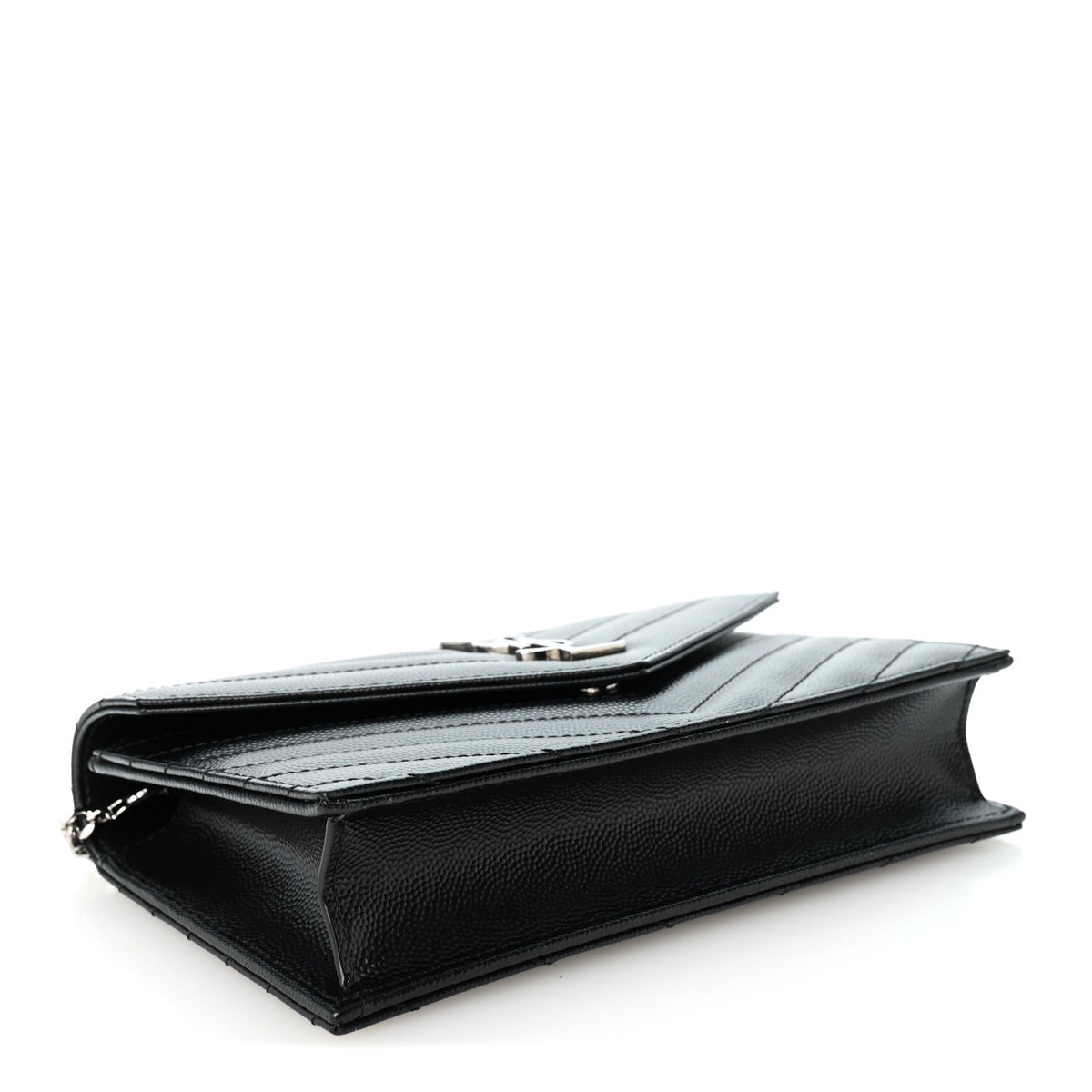 Grain De Poudre Matelasse Chevron Monogram Envelope Chain Wallet Black