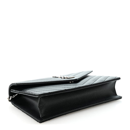 Saint Laurent Grain De Poudre Matelasse Chevron Monogram Envelope Chain Wallet Black 4 of 10