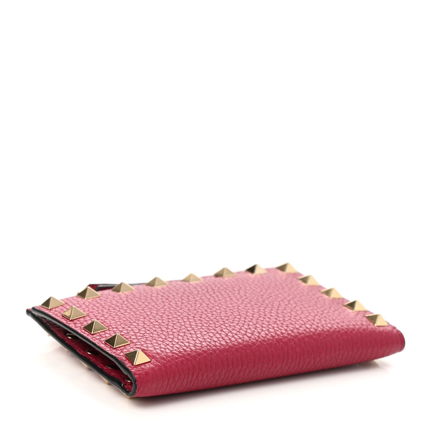 Grainy Calfskin Rockstud Coin Purse Card Holder Red