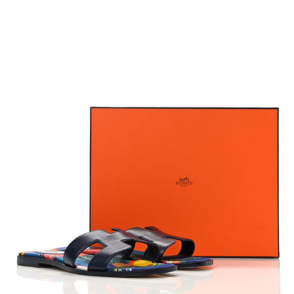 Hermes Calfskin Toucans de Paradis Oran Sandals 40 Bleu Indigo 9 of 9