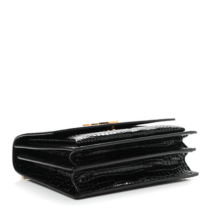 Saint Laurent Calfskin Crocodile Embossed Medium Monogram Sunset Black 4 of 10