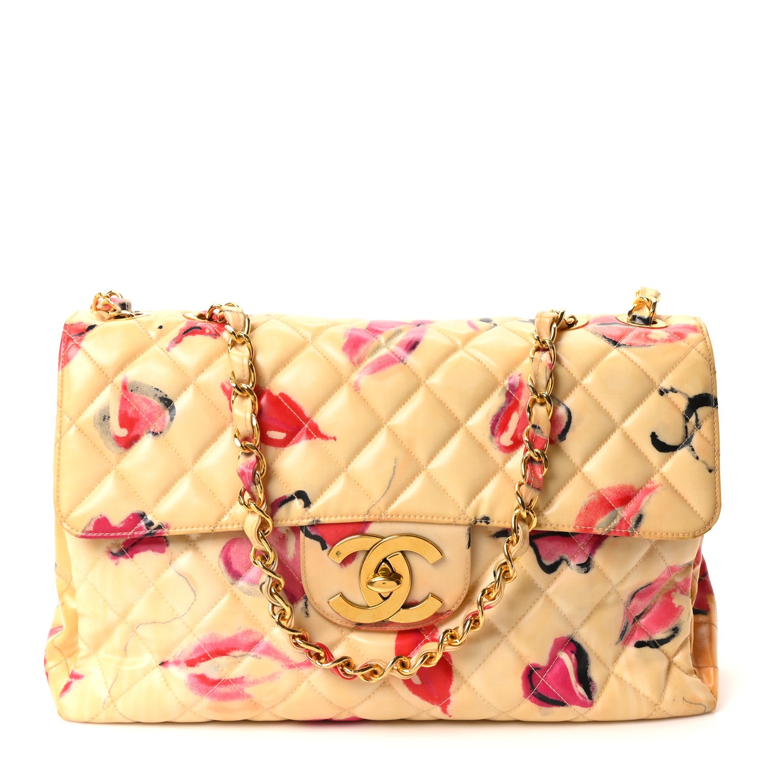 Chanel Coated Canvas Quilted Lips and Kisses Graffiti XL Jumbo Single Flap White Multicolor 1 of 10